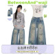女水洗牛仔裤 BETWEENAND 千禧waji涂鸦插画烫钻显瘦宽松重工长裤