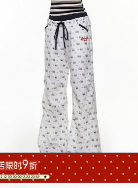 BETWEENANDx鸟鸟一 夏季双腰头白色满印工装裤休闲裤 拉长比例