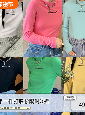 BETWEENAND 不吞 多色基础logo长袖四季紧身打底高领上衣