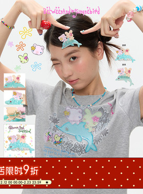 BETWEENAND夏日敲可爱冲浪海豚发夹 冲浪海豚鲨鱼吧唧醋酸发抓