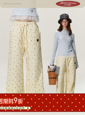 BETWEENAND 冬季满印小爪印绗线棉裤长裤冬日新款加厚防风裤女