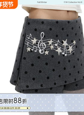BETWEENAND「英伦小调」冬季灰色音符波点毛呢加厚裙裤女2025新款