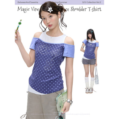 BETWEENAND「魔法藤蔓」夏日轻亚千禧假两件大领口插肩短袖T恤女