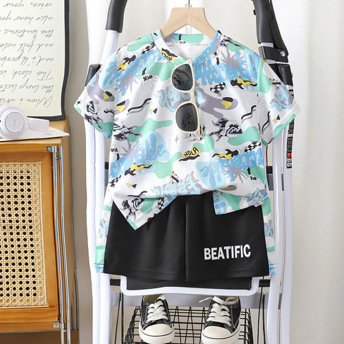 夏季儿童套装新款速干衣运动服男宝宝迷彩t恤两件套童装