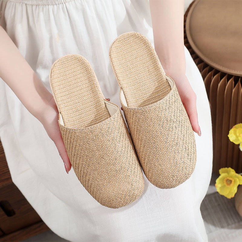 四季居家亚麻拖鞋女超轻防滑情侣款室内木地板透气吸汗藤草拖鞋男