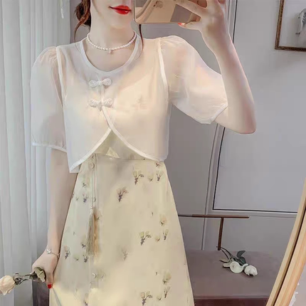 中国风盘扣防晒衬衫女披肩夏季配裙子小外套罩衫外搭雪纺开衫上衣