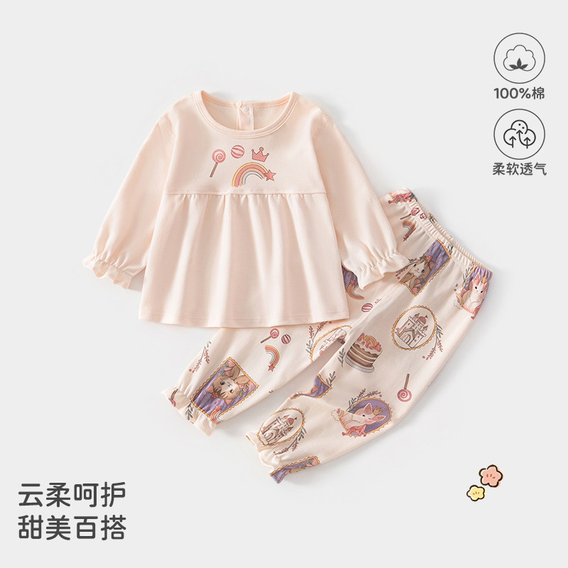 春秋款婴幼儿套装女宝宝公主风休闲卡通A类全棉长爬家居服外出服