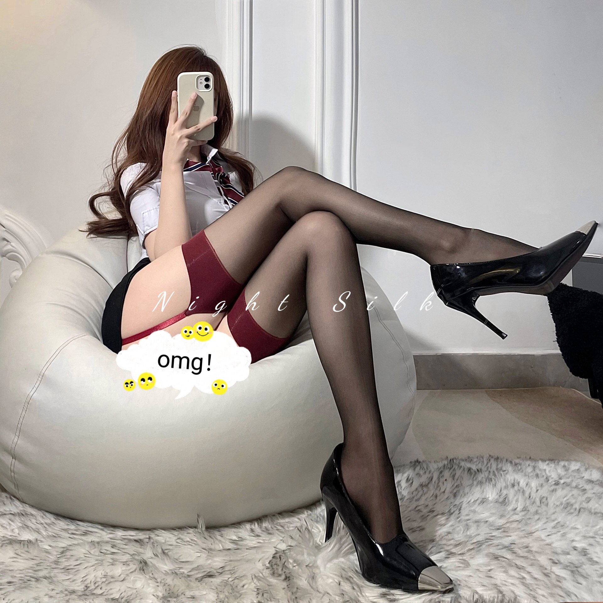 性感吊带黑丝袜子女红边