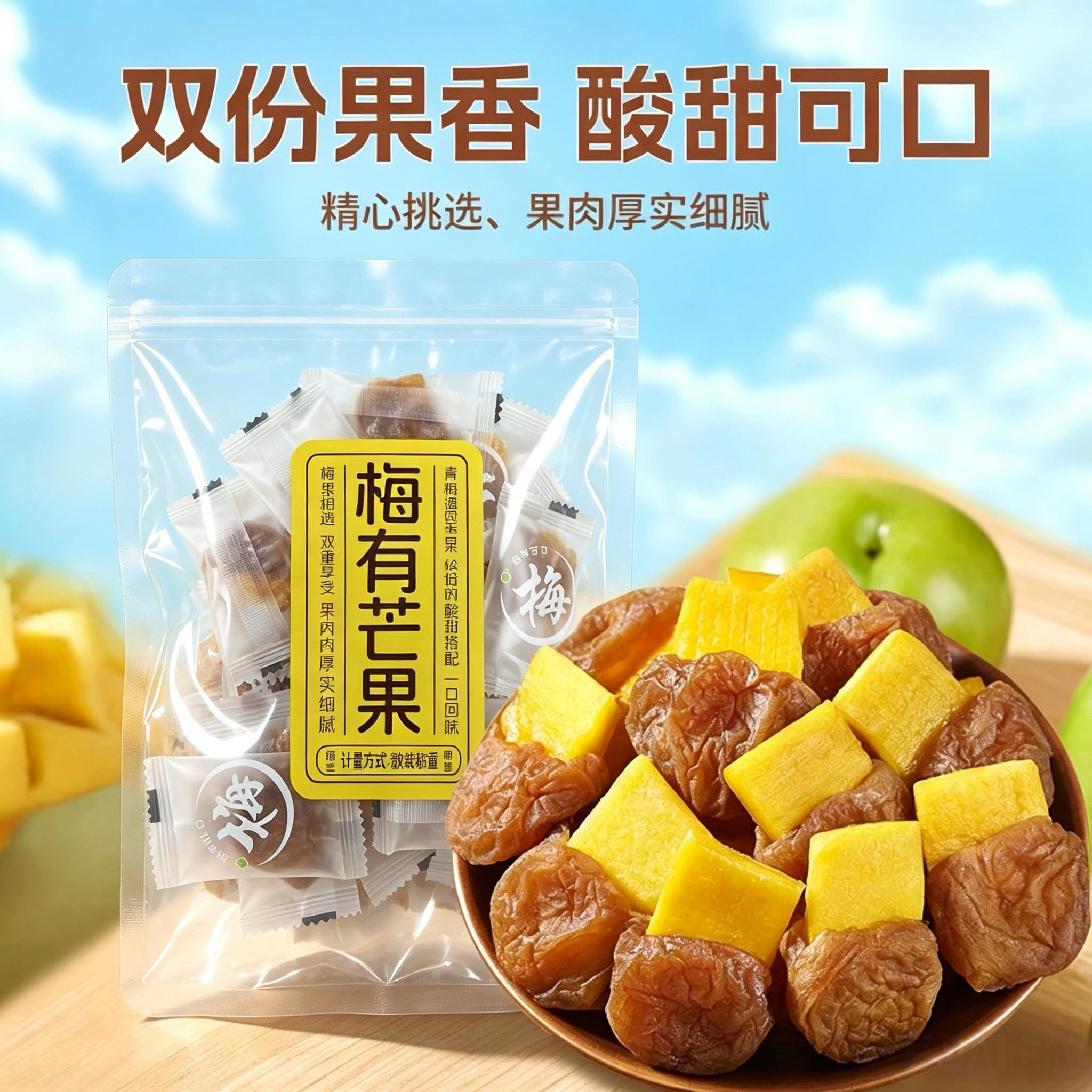 梅有芒果酸甜梅饼100g袋装青梅夹芒果无核话梅蜜饯网红休闲零食