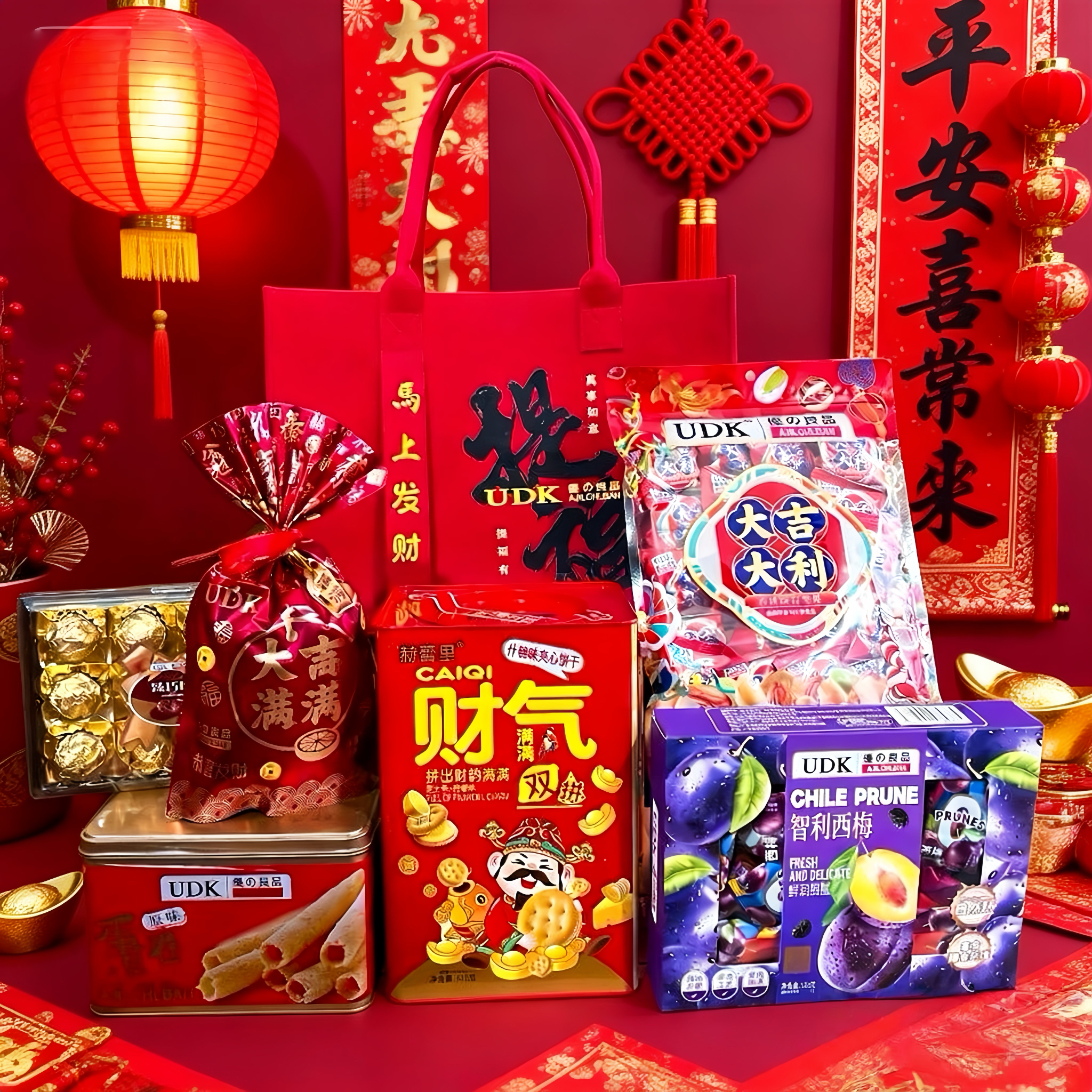 UDK优之良品大吉大利坚果财气饼干蛋卷新年大礼袋雪花酥糖果送礼