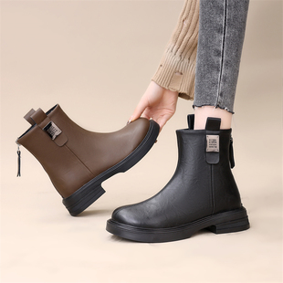 切尔西短靴女英伦风2025秋季新款时尚低跟显瘦加绒烟筒短靴大码42