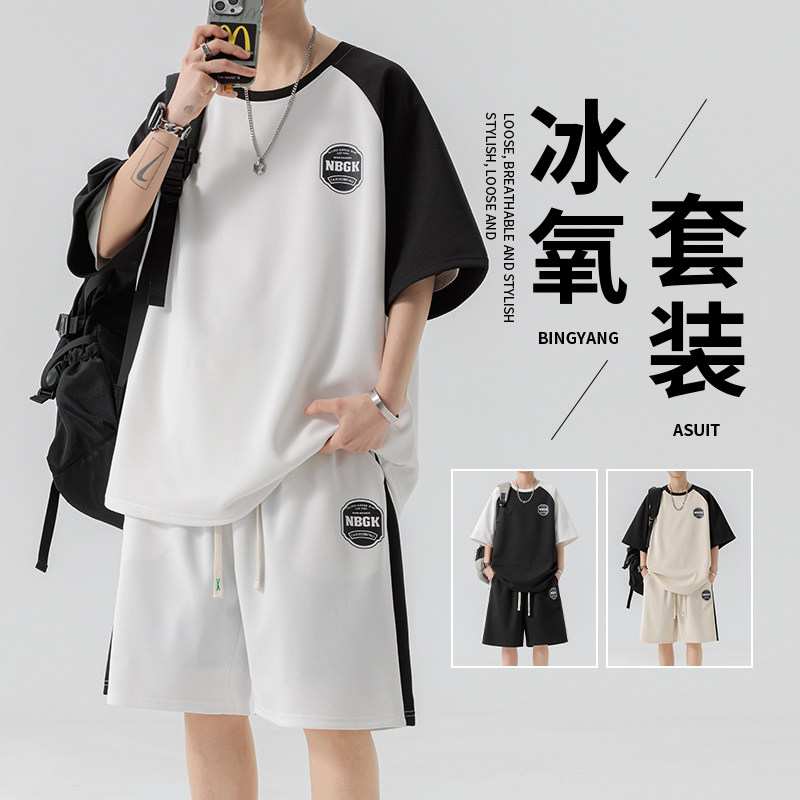 男士宽松薄款短袖短裤夏季大码t恤休闲运动套装 A155-YXTZ04-TP49图片