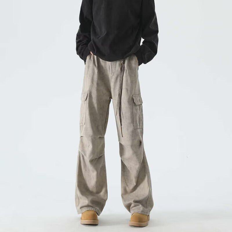 复古撞色工装牛仔裤男设计感休闲阔腿拖地长裤子A155-DX201-TP68，男装牛仔裤，电商A155-1