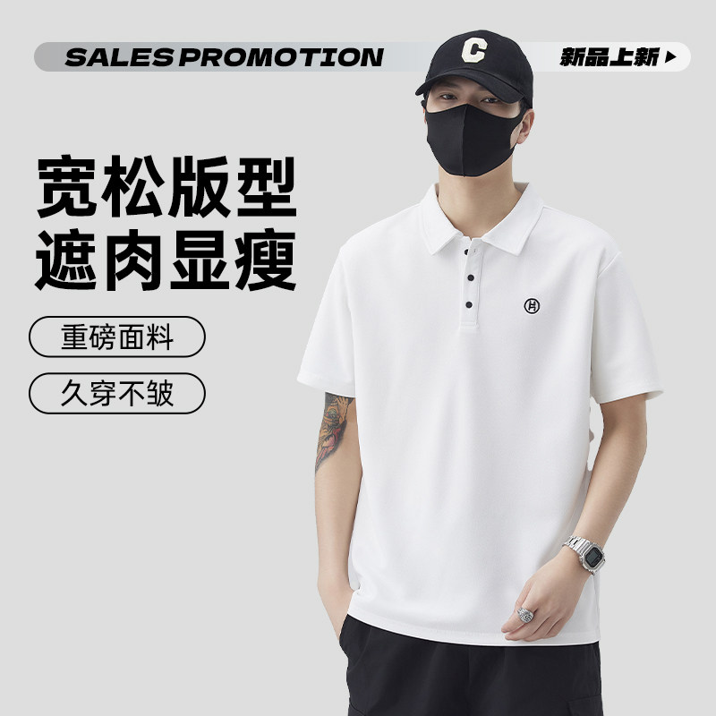 GENIOLAMODE美式重磅翻领短袖polo衫男夏季2025新款拼接简约舒适,男装T恤,电商A155-1