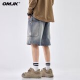 美式高街复古牛仔短裤男潮牌大口袋直筒五分裤子A155-CLK01-TP45，男装牛仔裤，电商A155-1