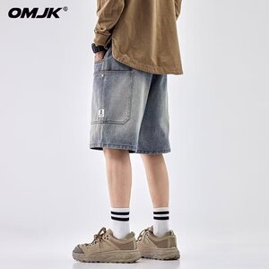 美式高街复古牛仔短裤男潮牌大口袋直筒五分裤子 A155-CLK01-TP45图片