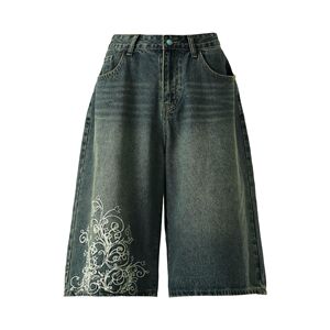 2025夏美式复古潮流宽松阔腿七分裤男直筒牛仔裤 A155-HC265-TP55图片