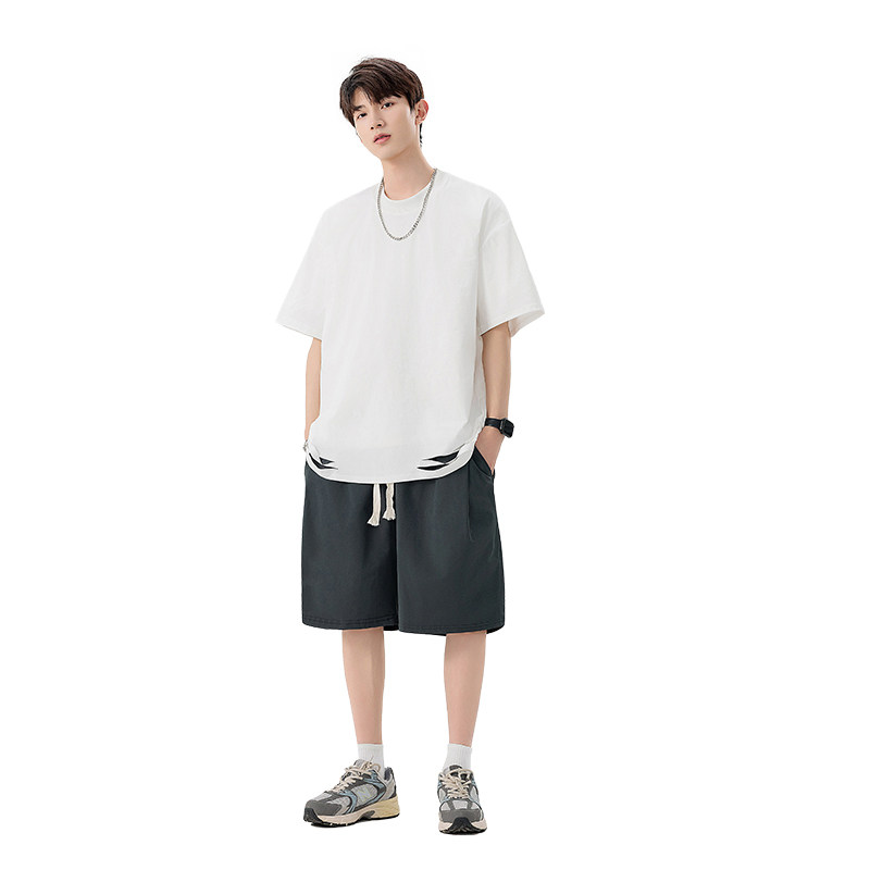 时尚短袖套装男2025夏韩版宽松青年帅气短袖短裤A155-DTZ11-TP54,男装牛仔裤,电商A155-1