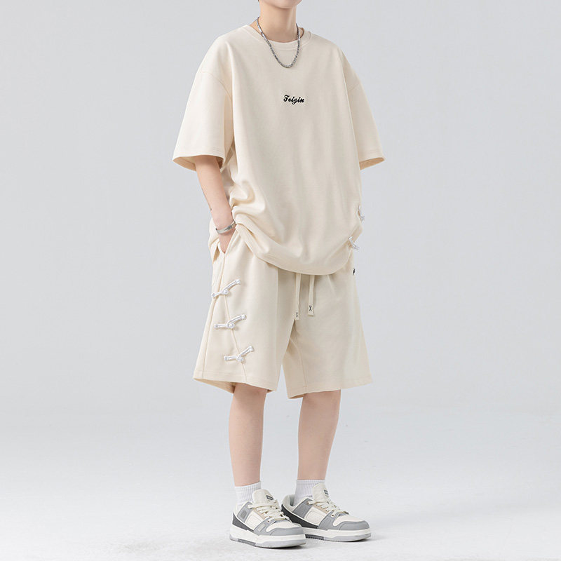 休闲运动套装男士夏潮牌刺绣袖一套搭配帅气衣服A155-YXTZ03-TP50,男装休闲套装,电商A155-1