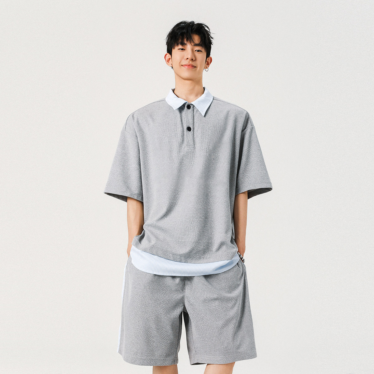 美式潮牌针织套装男2025夏季宽松短袖短裤套装潮A155-KLTZ01-TP57,男装牛仔裤,电商A155-1