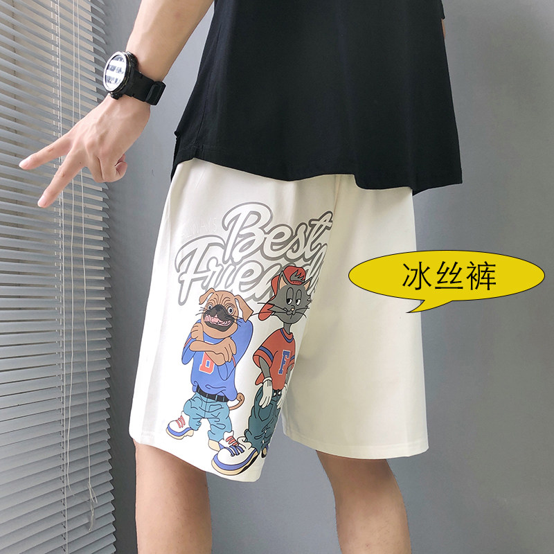 2025夏季冰丝短裤男五分裤港风潮流速干中裤卡通A155-K306-TP25,男装牛仔裤,电商A155-1
