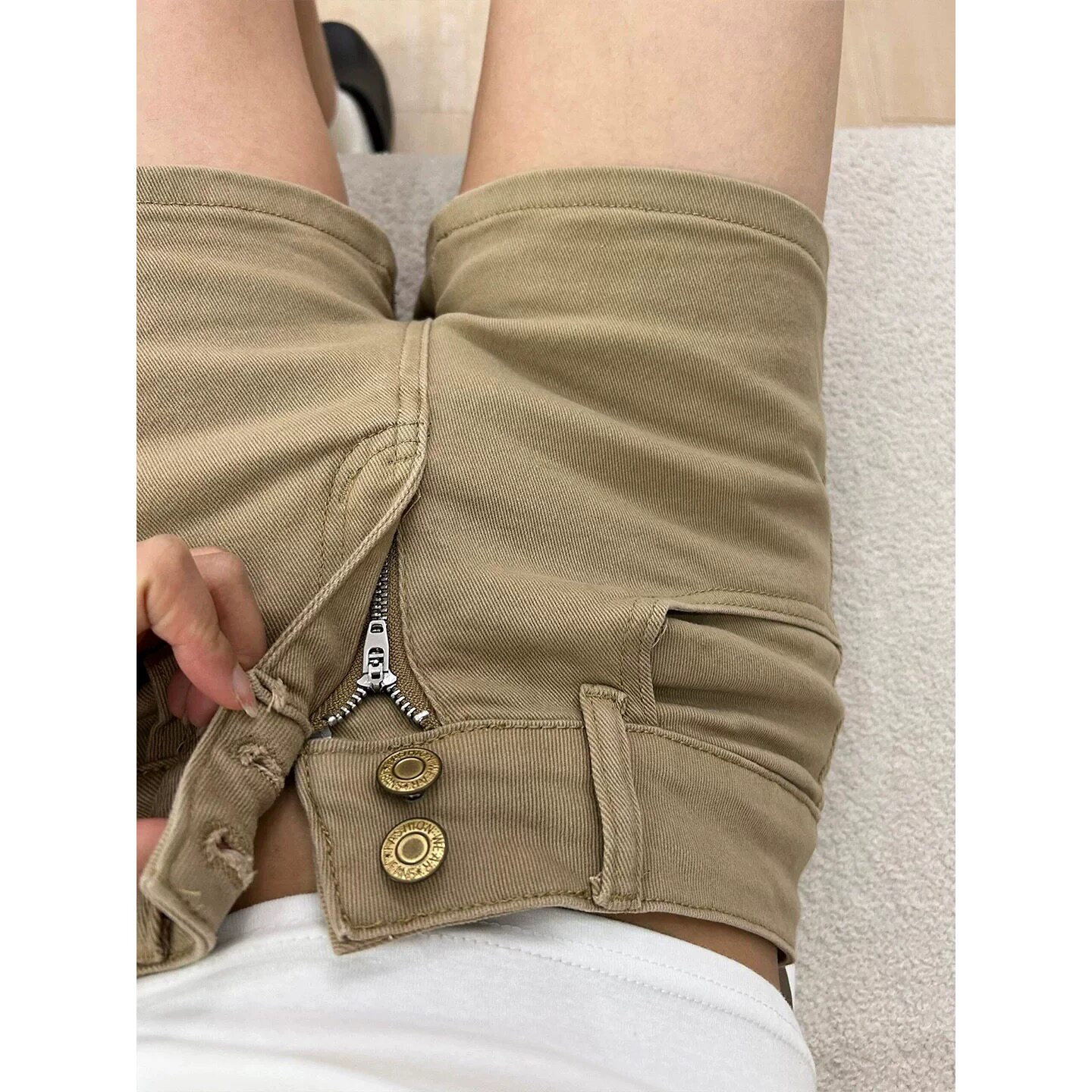 辣妹穿搭矮个子卡其色牛仔短裤百搭145高腰弹力修身显瘦包臀热裤