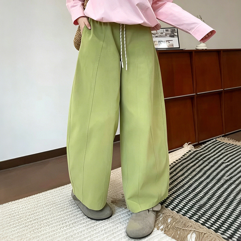 多巴胺穿搭小个子玖红色花苞裤145高腰显瘦阔腿弯刀裤直筒香蕉裤