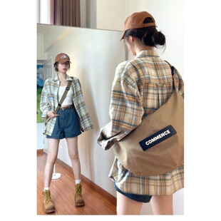 小矮个子145法式复古格子衬衫上衣女150韩版polo领防晒开衫xs码秋