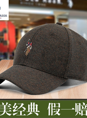 U.S.POLO冬季帽子男女羊毛呢厚款棒球帽保暖防风冬天鸭舌帽小标潮