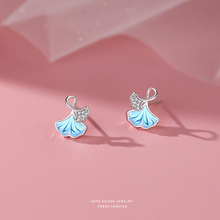 s999足银幻彩月光石银杏叶耳钉女森系小清新小众高级感純銀耳饰