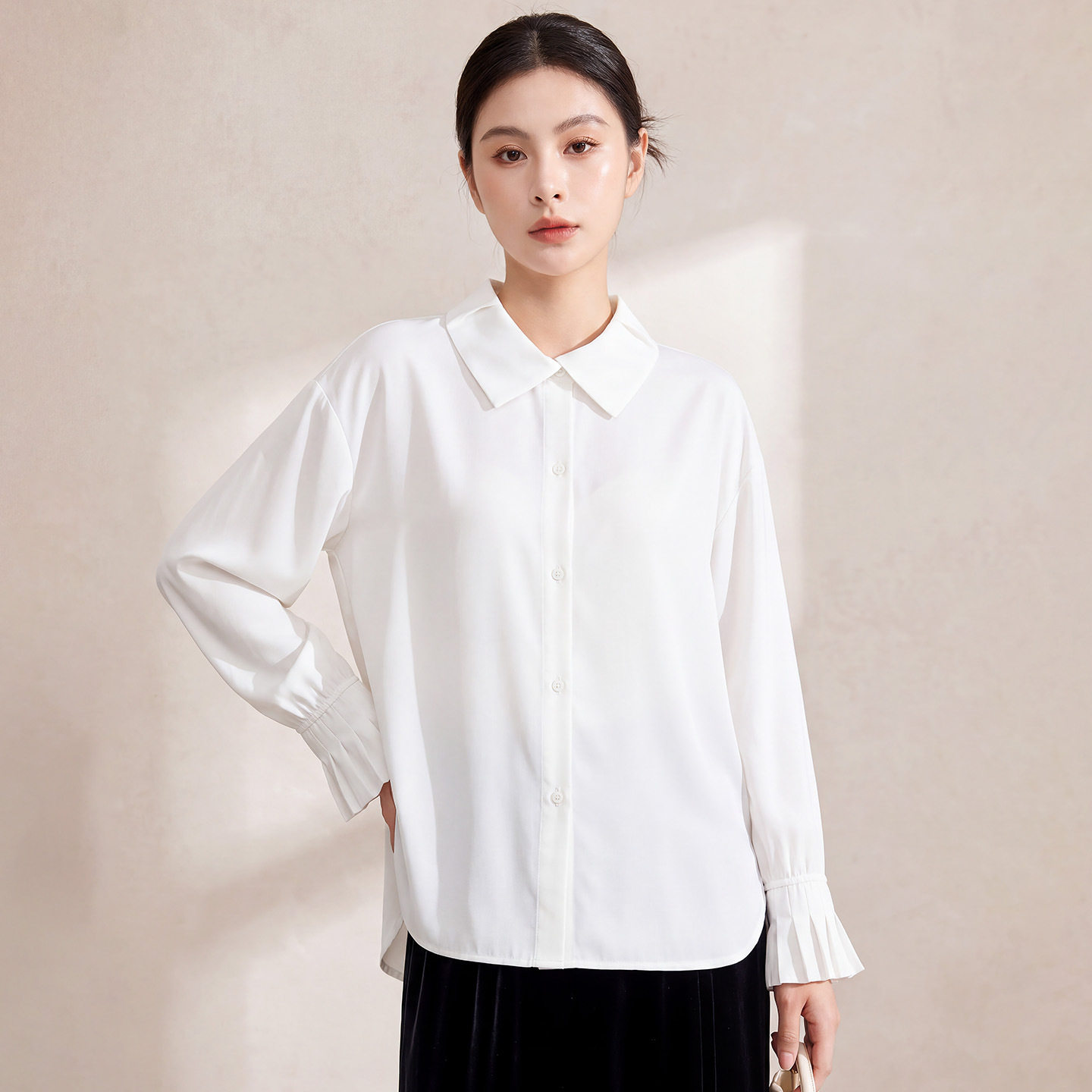 中式白色长袖衬衫女宽松显瘦上衣