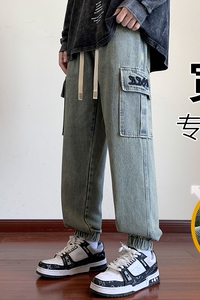 男士工装牛仔裤青少年运动休闲裤潮流宽松束脚裤A155-DDK22-TP56图片