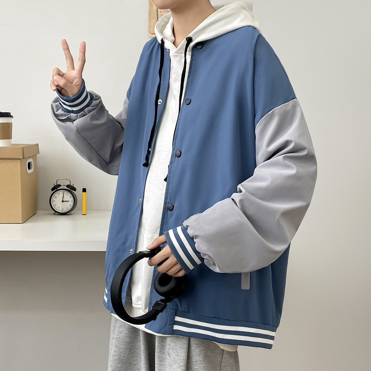 2024秋青少年夹克宽松大码潮流开衫外套男棒球服A155-JK803-TP40,男装夹克,电商A155