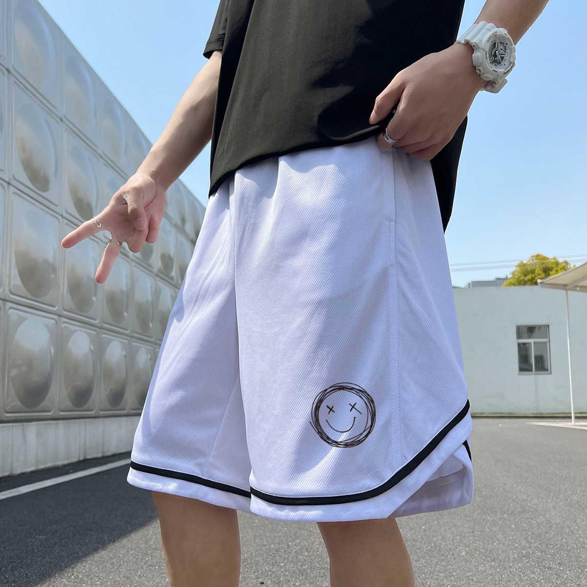 2024夏季冰丝短裤男士五分裤宽松大码港风休闲速干A155-K2212-P25图片