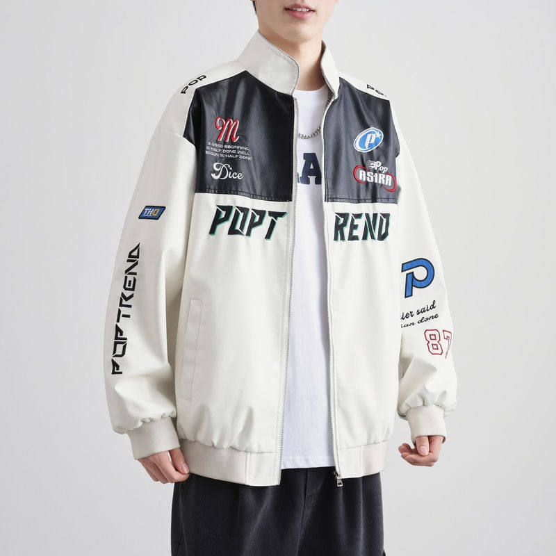秋季皮衣外套男刺绣机车服立领休闲宽松美式复古A155-SJK03-TP90,男装夹克,电商A155