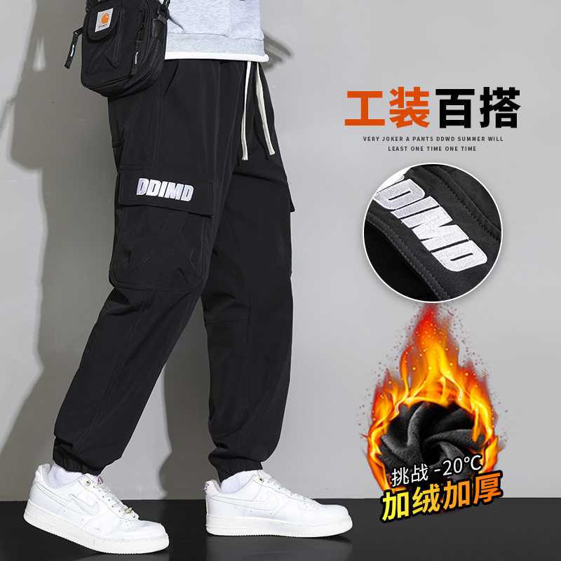 工装裤男秋冬加绒多口袋休闲长裤子男潮A155-DDK24-TP48加绒P56,男装休闲裤,电商A155