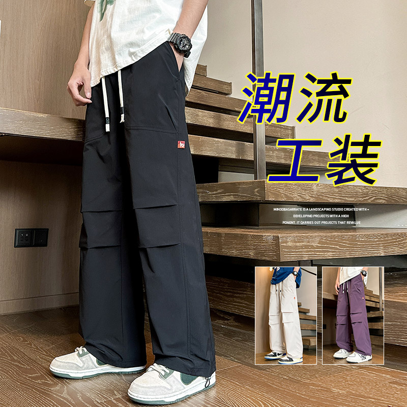2024春季男工装裤宽松大码直筒裤青年休闲运动裤子A155-TK03-TP52,男装休闲裤,电商A155