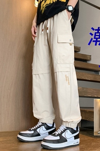 wassup happy工装裤男夏季薄款宽松大码运动裤子冰丝空调休闲长裤图片