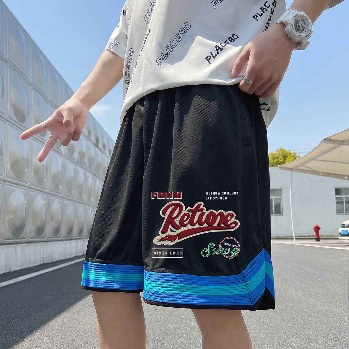 2024夏季冰丝短裤男士五分裤宽松大码港风休闲速干A155-K2303-P25,男装休闲裤,电商A155