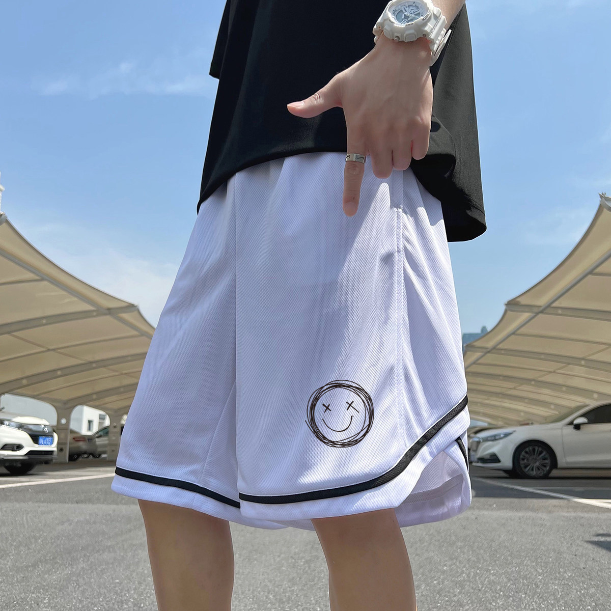 2024夏季冰丝短裤男士五分裤宽松大码港风休闲速干A155-K2212-P25,男装休闲裤,电商A155