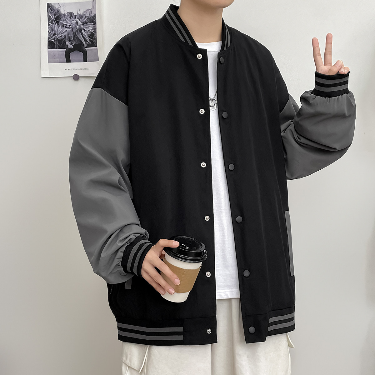 2024秋青少年夹克宽松大码潮流开衫外套男棒球服A155-JK803-TP40,男装夹克,电商A155