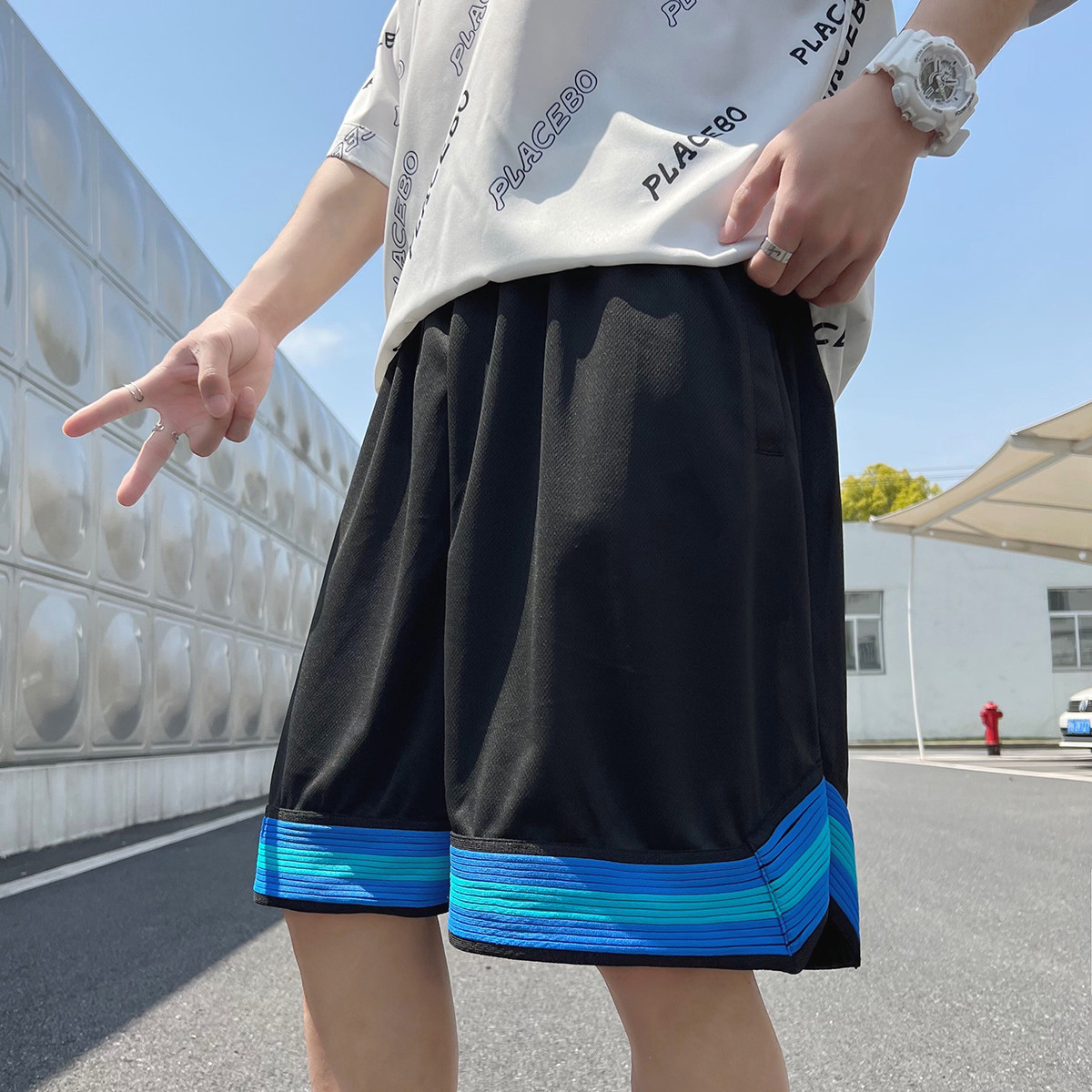 抖音得物光板短裤男冰丝速干透气直筒潮流五分裤A155-K2301-TP20,男装休闲裤,电商A155