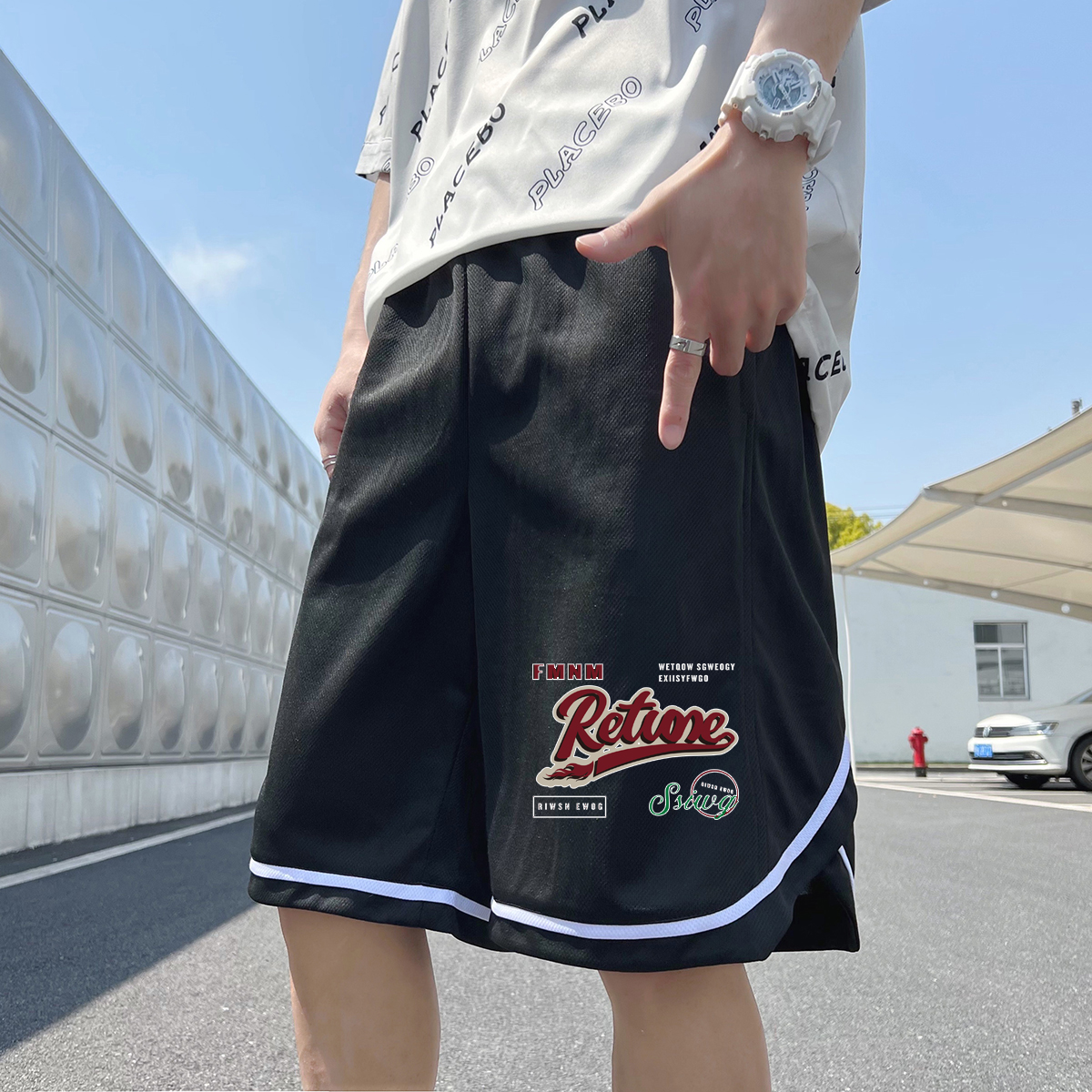 2024夏季冰丝短裤男士五分裤宽松大码港风休闲速干A155-K2270-P25，男装休闲裤，电商A155