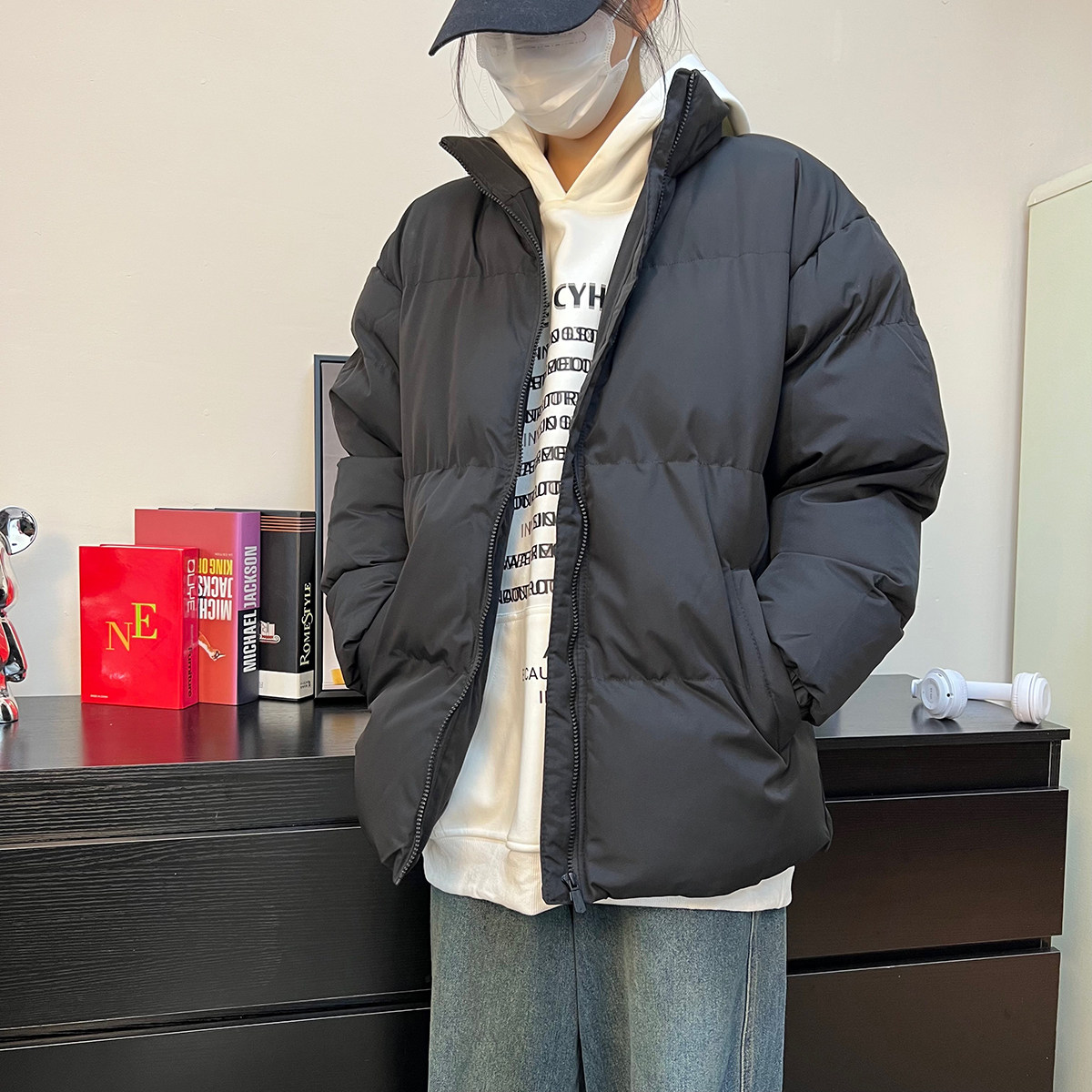 2024冬季情侣款棉服宽松大码纯色休闲棉衣外套简约A155-MM03-TP40,男装棉衣,电商A155