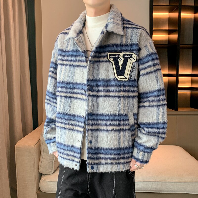 外套男2024年秋季新款格子夹克宽松港风休闲外套A155-MJK89-TP92,男装夹克,电商A155