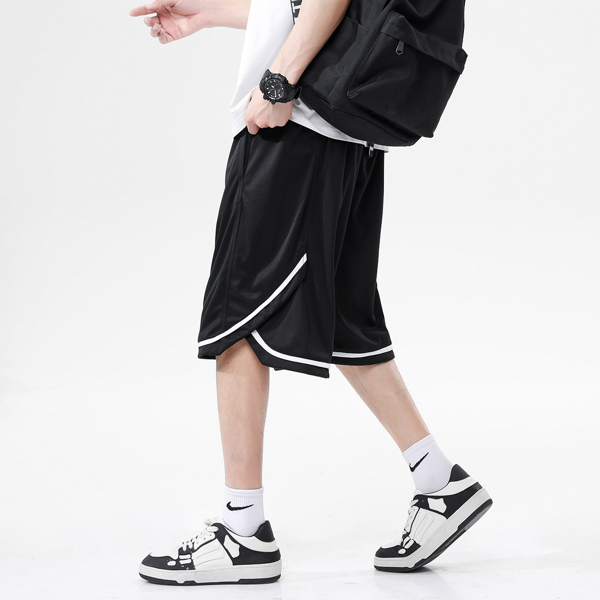抖音得物光板短裤男冰丝速干透气直筒潮流五分裤A155-K2201-TP20,男装休闲裤,电商A155