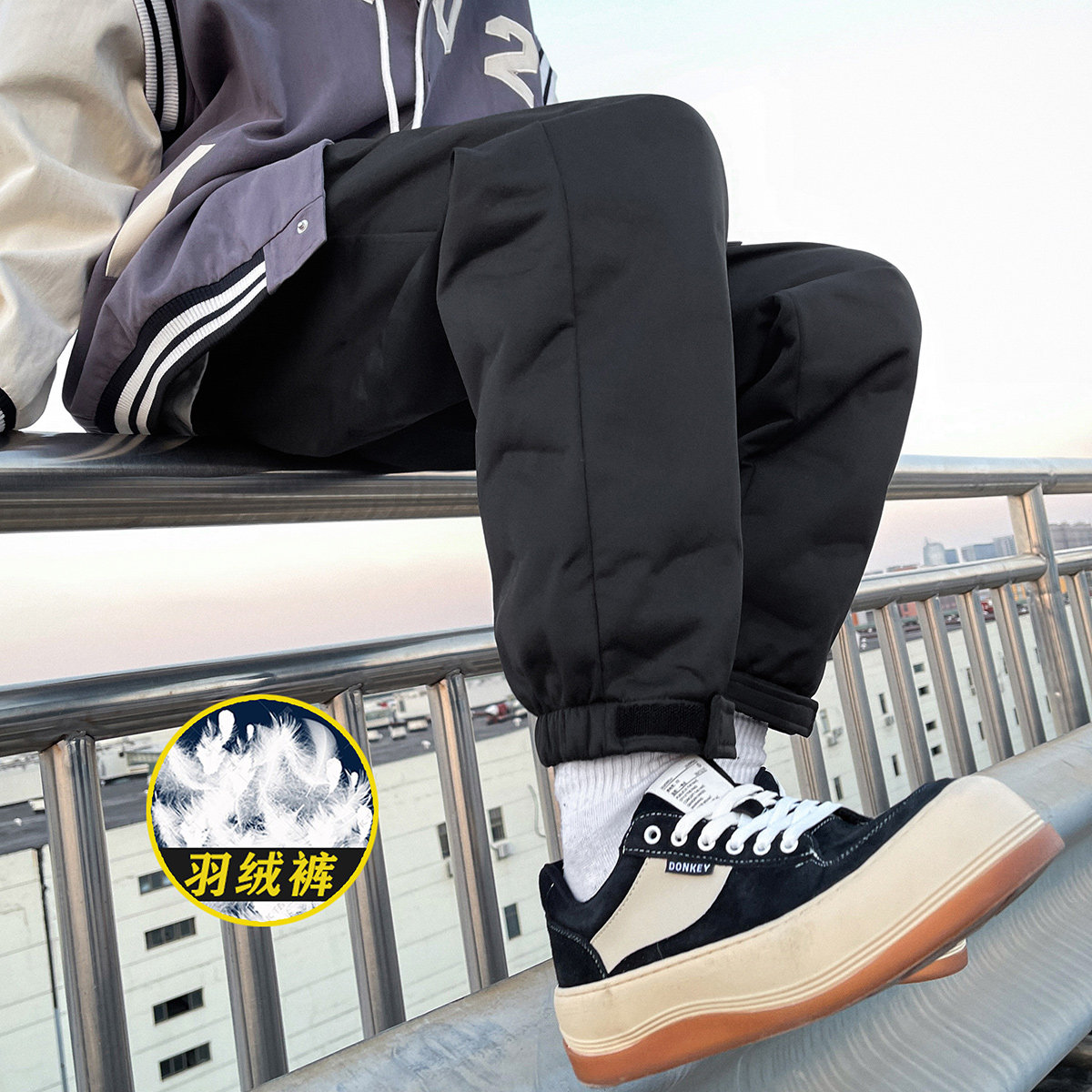2023冬青少年羽绒裤男士休闲裤纯色潮流运动裤子A155-YRK01-TP90，男装棉裤，电商A155