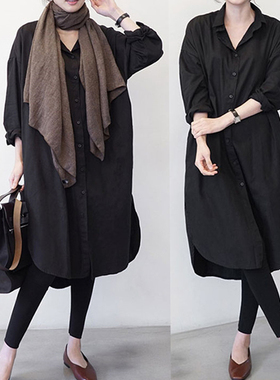 韩国2025春秋新款宽松bf风大版加长款棉白色衬衫女长袖大码衬衣女