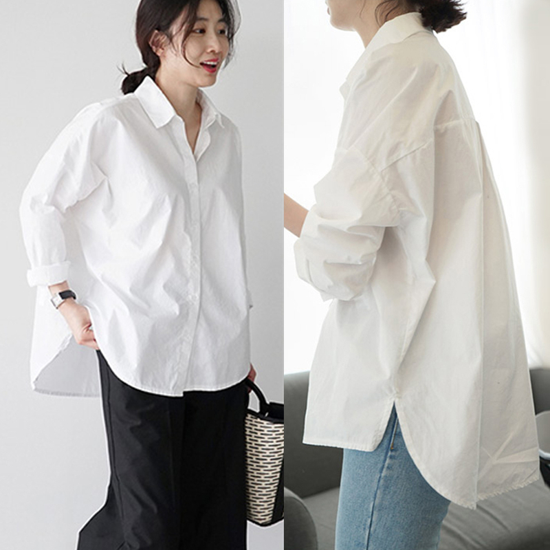 2025年春季韩国东大门白色衬衫女上衣宽松休闲设计感小众大码胖mm
