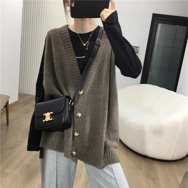 2025秋冬中长款百搭V领开衫背心
